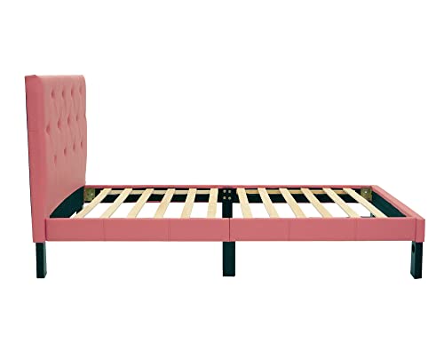 Poundex PU Upholstered Platform Bed, Twin, Pink