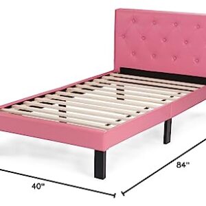 Poundex PU Upholstered Platform Bed, Twin, Pink