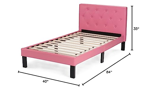 Poundex PU Upholstered Platform Bed, Twin, Pink