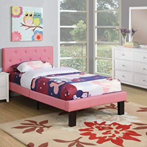 Poundex PU Upholstered Platform Bed, Twin, Pink