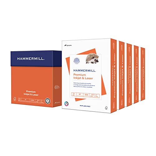 Hammermill Printer Paper, Premium Inkjet & Laser Paper 24 Lb, 8.5 x 11 - 5 Ream (2,500 Sheets) - 97 Bright, Made in the USA, 166140C