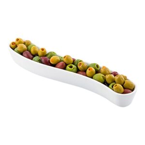 swerve 6 ounce olive plate, 1 curved olive tray - large, chip resistant, white porcelain olive canoe, dishwasher safe, for snacks, condiments, or appetizers - restaurantware,black