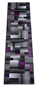 masada rugs, modern contemporary runner area rug, purple grey black (2 feet x 7 feet)