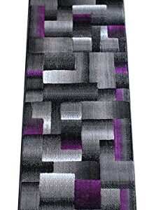 Masada Rugs, Modern Contemporary Runner Area Rug, Purple Grey Black (2 Feet X 7 Feet)