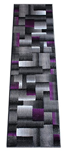 Masada Rugs, Modern Contemporary Runner Area Rug, Purple Grey Black (2 Feet X 7 Feet)