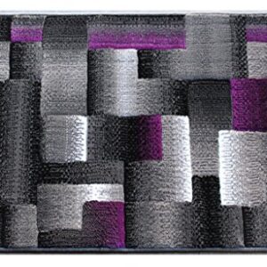 Masada Rugs, Modern Contemporary Runner Area Rug, Purple Grey Black (2 Feet X 7 Feet)