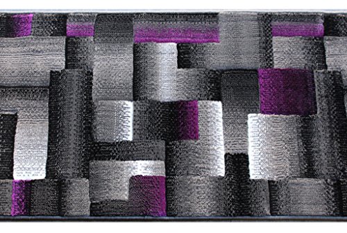 Masada Rugs, Modern Contemporary Runner Area Rug, Purple Grey Black (2 Feet X 7 Feet)