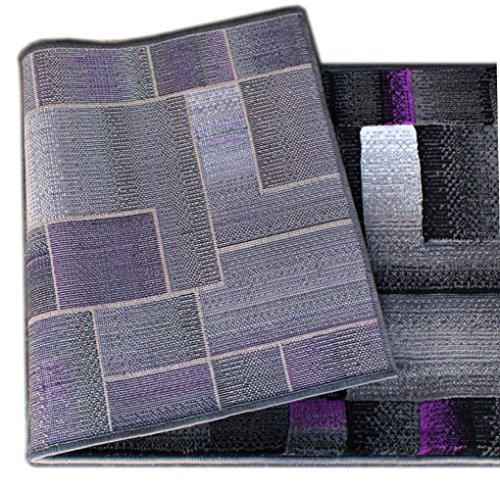 Masada Rugs, Modern Contemporary Runner Area Rug, Purple Grey Black (2 Feet X 7 Feet)