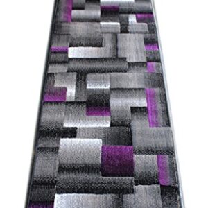 Masada Rugs, Modern Contemporary Runner Area Rug, Purple Grey Black (2 Feet X 7 Feet)