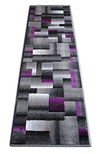 Masada Rugs, Modern Contemporary Runner Area Rug, Purple Grey Black (2 Feet X 7 Feet)