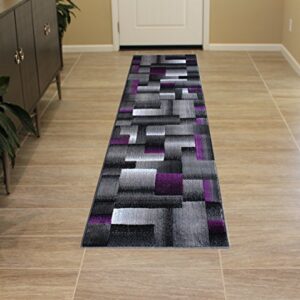 Masada Rugs, Modern Contemporary Runner Area Rug, Purple Grey Black (2 Feet X 7 Feet)