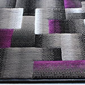 Masada Rugs, Modern Contemporary Runner Area Rug, Purple Grey Black (2 Feet X 7 Feet)