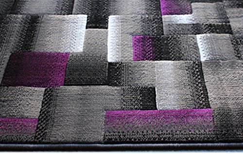 Masada Rugs, Modern Contemporary Runner Area Rug, Purple Grey Black (2 Feet X 7 Feet)