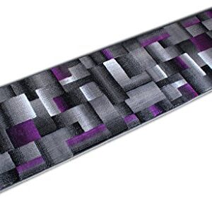 Masada Rugs, Modern Contemporary Runner Area Rug, Purple Grey Black (2 Feet X 7 Feet)