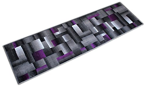 Masada Rugs, Modern Contemporary Runner Area Rug, Purple Grey Black (2 Feet X 7 Feet)