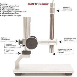 Opti-Tekscope Digital USB Microscope Camera- Advanced CMOS Sensor, True High Definition Macro 200x Zoom Imaging –1600 x 1200, Video, Superior Industrial Quality Base, 8 LED, Windows Mac Linux