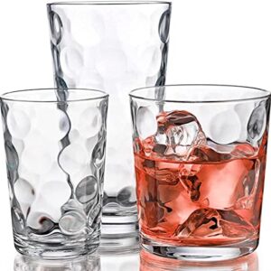 Home Essentials & Beyond Glassware Set 18 Piece Mixed Drinkware. Set of 6 Glass Tumblers 17 oz., Set of 6 Rock 13 oz. and Set of 6 Juice 7 oz Glass Cups Drinking Glasses.