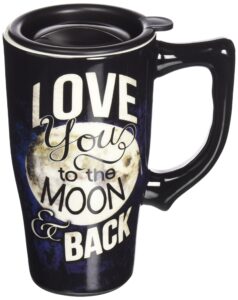 spoontiques - ceramic travel mugs - love to the moon and back cup - hot or cold beverages - gift for coffee lovers
