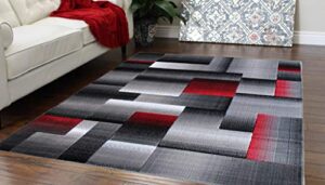 masada rugs, modern contemporary area rug, red grey black (5 feet x 7 feet)