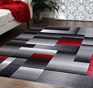 Masada Rugs, Modern Contemporary Area Rug, Red Grey Black (5 Feet X 7 Feet)