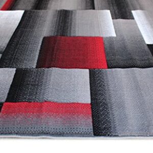 Masada Rugs, Modern Contemporary Area Rug, Red Grey Black (5 Feet X 7 Feet)