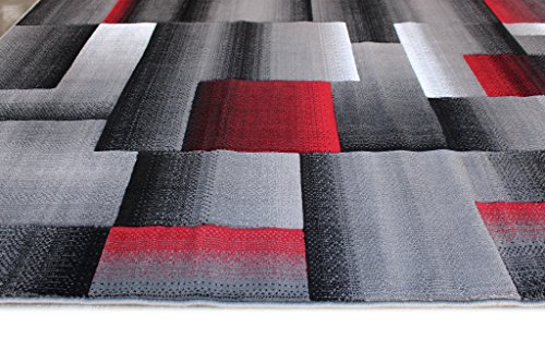 Masada Rugs, Modern Contemporary Area Rug, Red Grey Black (5 Feet X 7 Feet)
