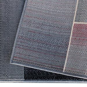 Masada Rugs, Modern Contemporary Area Rug, Red Grey Black (5 Feet X 7 Feet)