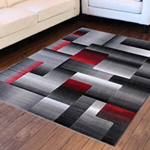 Masada Rugs, Modern Contemporary Area Rug, Red Grey Black (5 Feet X 7 Feet)