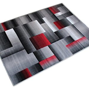 Masada Rugs, Modern Contemporary Area Rug, Red Grey Black (5 Feet X 7 Feet)