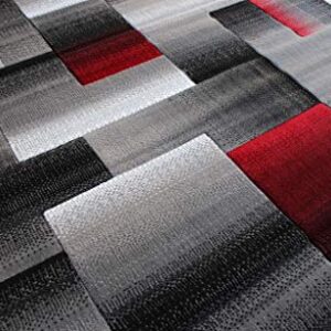 Masada Rugs, Modern Contemporary Area Rug, Red Grey Black (5 Feet X 7 Feet)