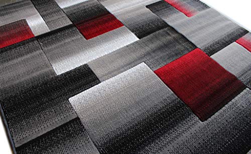 Masada Rugs, Modern Contemporary Area Rug, Red Grey Black (5 Feet X 7 Feet)