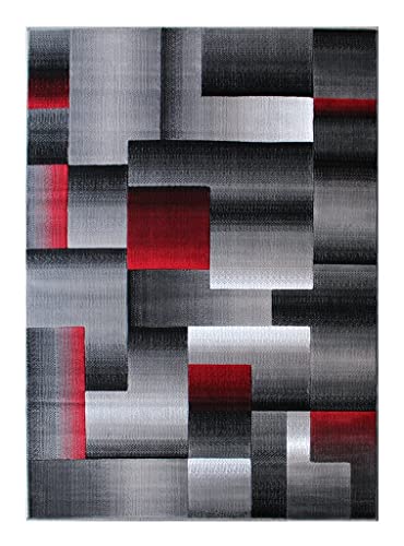 Masada Rugs, Modern Contemporary Area Rug, Red Grey Black (5 Feet X 7 Feet)
