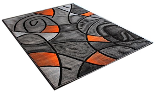 Masada Rugs, Modern Contemporary Area Rug, Orange Grey Black (5 Feet X 7 Feet)