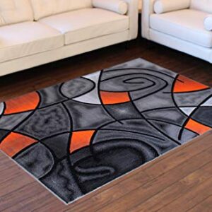 Masada Rugs, Modern Contemporary Area Rug, Orange Grey Black (5 Feet X 7 Feet)