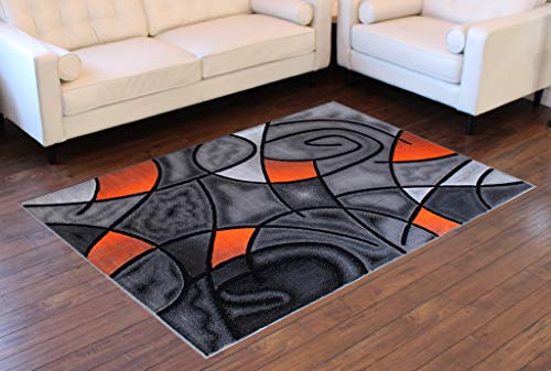 Masada Rugs, Modern Contemporary Area Rug, Orange Grey Black (5 Feet X 7 Feet)