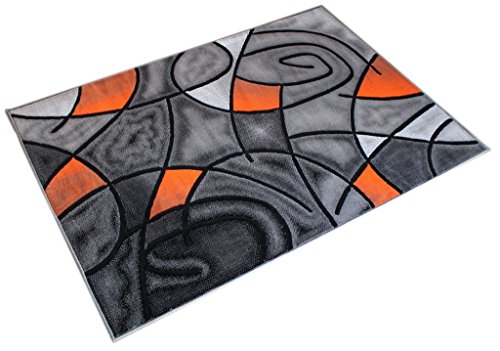 Masada Rugs, Modern Contemporary Area Rug, Orange Grey Black (5 Feet X 7 Feet)