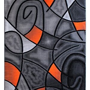 Masada Rugs, Modern Contemporary Area Rug, Orange Grey Black (5 Feet X 7 Feet)