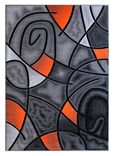 Masada Rugs, Modern Contemporary Area Rug, Orange Grey Black (5 Feet X 7 Feet)