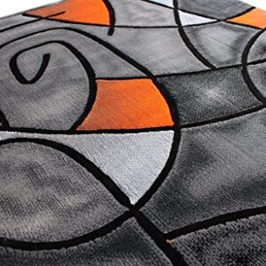 Masada Rugs, Modern Contemporary Area Rug, Orange Grey Black (5 Feet X 7 Feet)