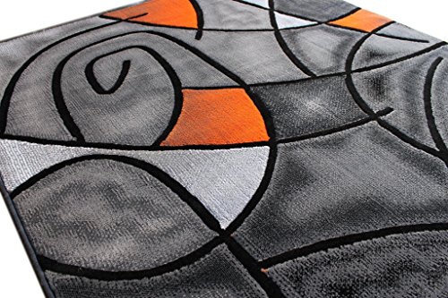 Masada Rugs, Modern Contemporary Area Rug, Orange Grey Black (5 Feet X 7 Feet)