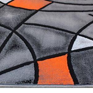 Masada Rugs, Modern Contemporary Area Rug, Orange Grey Black (5 Feet X 7 Feet)