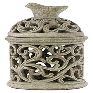 urban trends cement round bird cage with sculpted swirl cutout design in lg concrete finish, gray