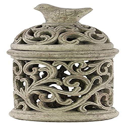 Urban Trends Cement Round Bird Cage with Sculpted Swirl Cutout Design in LG Concrete Finish, Gray