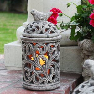 Urban Trends Cement Round Bird Cage with Sculpted Swirl Cutout Design in SM Concrete Finish, Gray