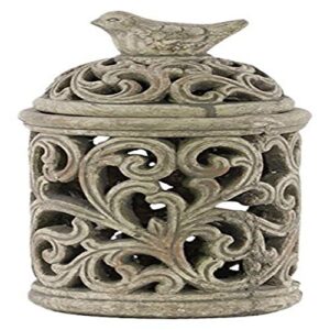 urban trends cement round bird cage with sculpted swirl cutout design in sm concrete finish, gray