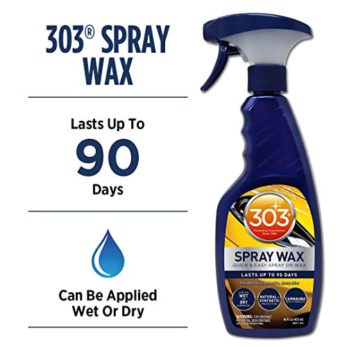 303 Spray Wax - Quick And Easy Spray On Wax - Lasts Up To 90 Days - Use On Wet Or Dry Surfaces - Natural And Synthetic Protection - Carnauba Wax Formulation, 16 fl. oz. (30217CSR) Packaging May Vary