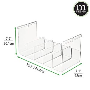 mDesign Plastic 5 Compartment Hanging Closet Storage Organizer Tray, Divided Sections for Holding Sunglasses, Wallets, Clutch Purses, Accessories, Hangs Below Shelving, Grypp Collection - Clear