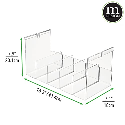 mDesign Plastic 5 Compartment Hanging Closet Storage Organizer Tray, Divided Sections for Holding Sunglasses, Wallets, Clutch Purses, Accessories, Hangs Below Shelving, Grypp Collection - Clear