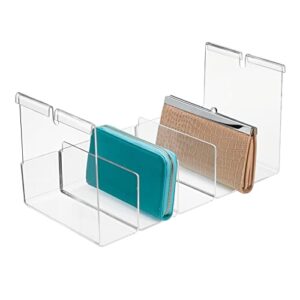 mDesign Plastic 5 Compartment Hanging Closet Storage Organizer Tray, Divided Sections for Holding Sunglasses, Wallets, Clutch Purses, Accessories, Hangs Below Shelving, Grypp Collection - Clear