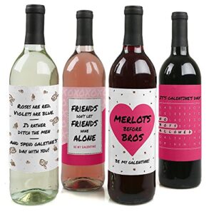 big dot of happiness be my galentine - valentine's day gift for women and men - wine bottle label stickers - set of 4